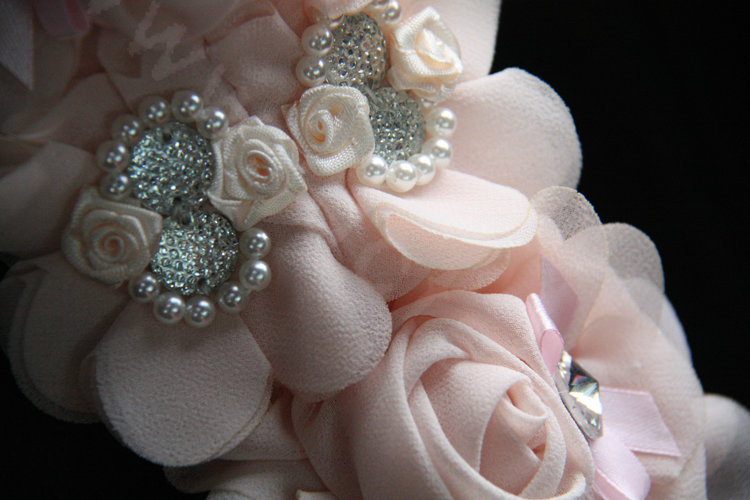 Romantic Princess Lace Flower Pearl Crystal Auto Seat Safety Belt Covers 2pcs - Pink