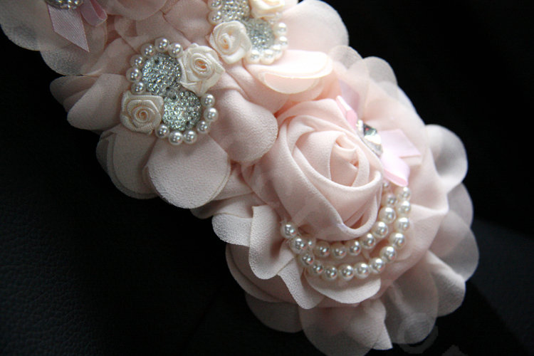 Romantic Princess Lace Flower Pearl Crystal Auto Seat Safety Belt Covers 2pcs - Pink