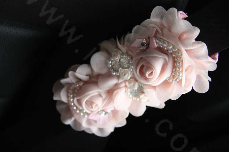 Romantic Princess Lace Flower Pearl Crystal Auto Seat Safety Belt Covers 2pcs - Pink