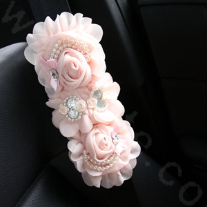 Romantic Princess Lace Flower Pearl Crystal Auto Seat Safety Belt Covers 2pcs - Pink