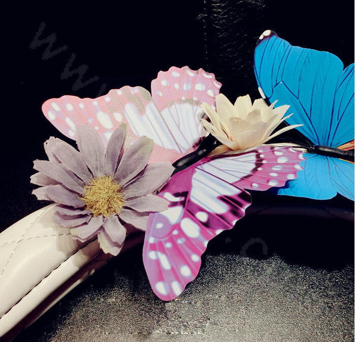 Romantic Women Butterfly Lily Flower Leather Car Steering Wheel Covers 15 inch 38CM - Black