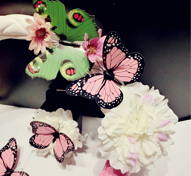 Romantic Women Butterfly Lily Flower Leather Car Steering Wheel Covers 15 inch 38CM - Pink