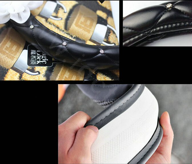 Rose Multiflora Diamond Women PU Leather Car Steering Wheel Covers 15 inch 38CM - Black