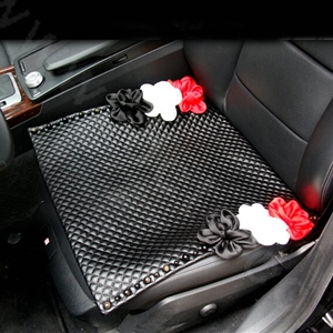 Sexy Crystal Beads Rose Universal Car Seat Cushion Women Genuine Sheepskin Pad 1pcs - Black