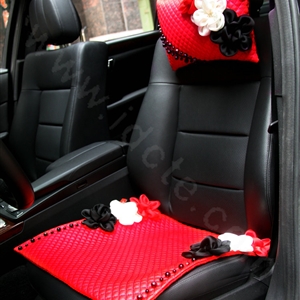 Sexy Crystal Beads Rose Universal Car Seat Cushion Women Genuine Sheepskin Pad 1pcs - Red