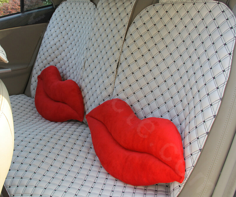 Sexy Lips Plush Auto Lumbar Pillow Back Support Cushion Car Interior Decoration 2pcs - Red