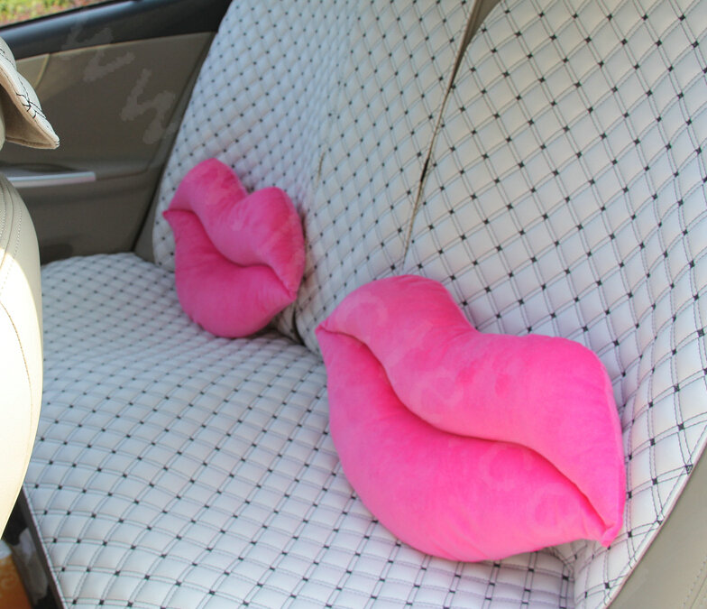 Sexy Lips Plush Auto Lumbar Pillow Back Support Cushion Car Interior Decoration 2pcs - Rose