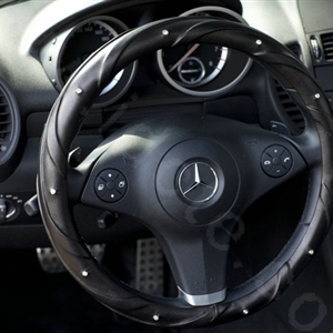 Top grade Man Diamond Grip Auto Steering Wheel Covers Genuine Cowhide 16 inch 40CM - Black