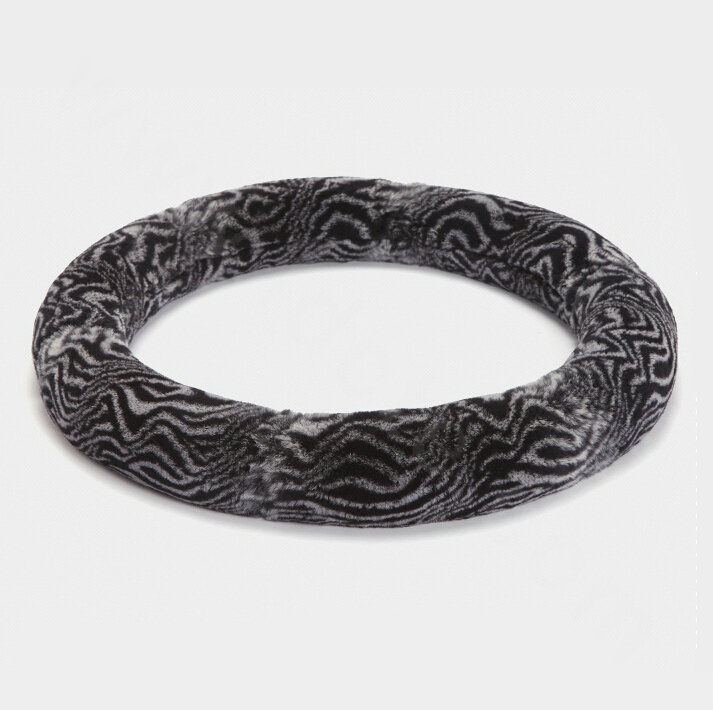 Top grade Winter Zebra Rex Rabbit Fur Car Steering Wheel Covers 15 inch 38CM - Black
