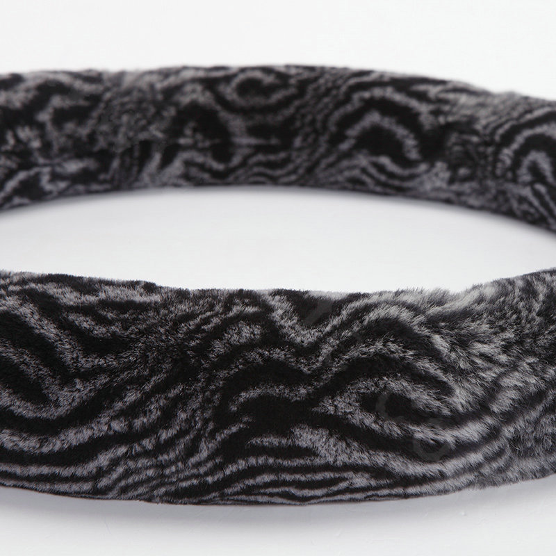 Top grade Winter Zebra Rex Rabbit Fur Car Steering Wheel Covers 15 inch 38CM - Black
