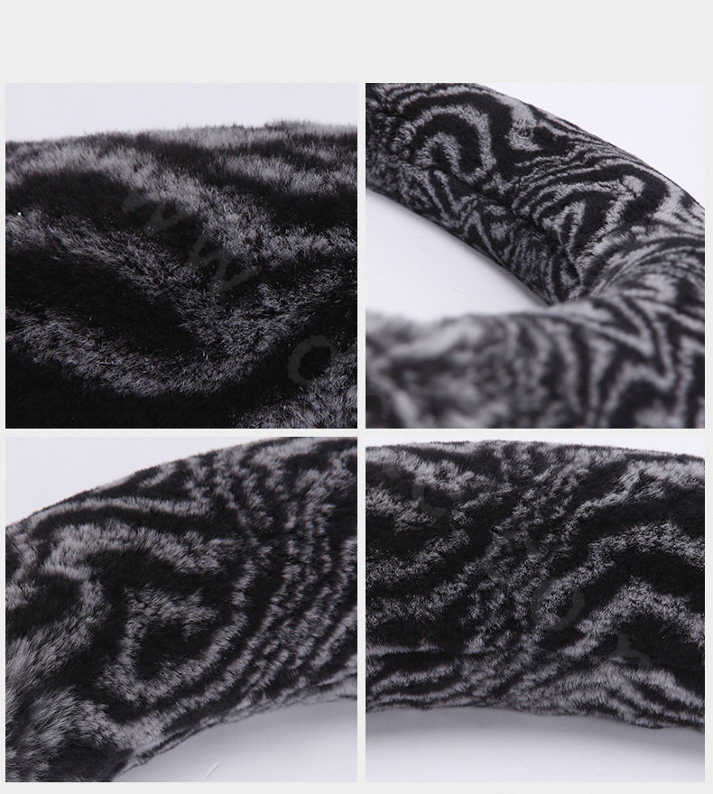 Top grade Winter Zebra Rex Rabbit Fur Car Steering Wheel Covers 15 inch 38CM - Black