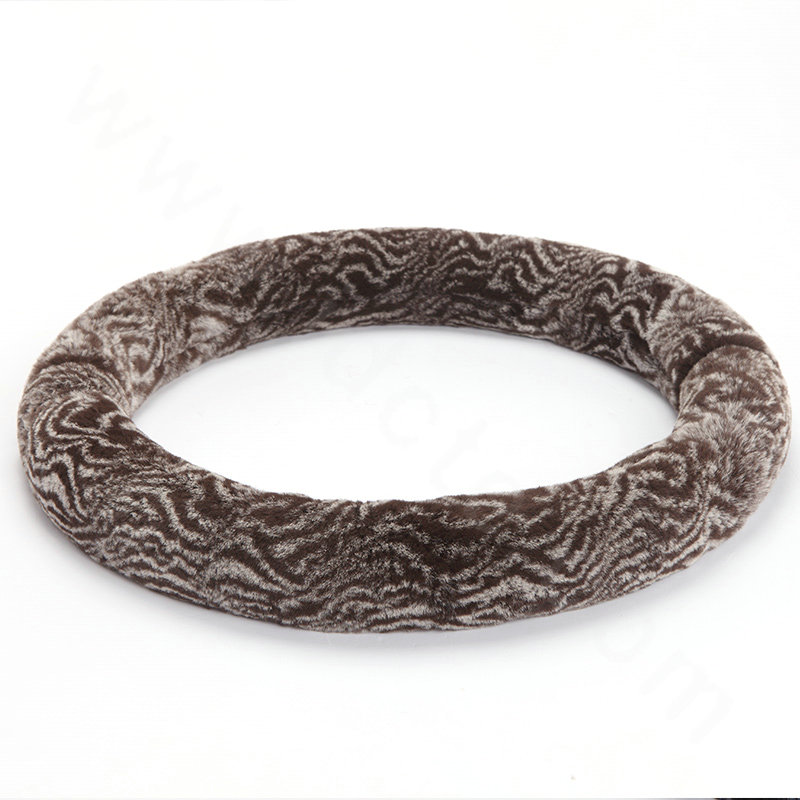Top grade Winter Zebra Rex Rabbit Fur Car Steering Wheel Covers 15 inch 38CM - Brown