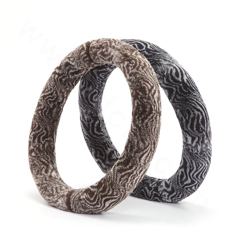 Top grade Winter Zebra Rex Rabbit Fur Car Steering Wheel Covers 15 inch 38CM - Brown