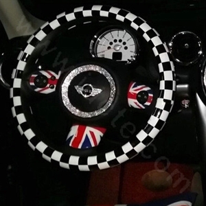 Unique Classic Plaids PU Leather Vehicle Steering Wheel Covers 14 inch 36CM - Black White