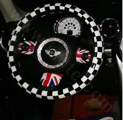 Unique Classic Plaids PU Leather Vehicle Steering Wheel Covers 15 inch 38CM - Black White