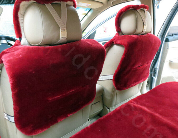 Unique Fashion Short Plush Auto Cushion Universal Car Seat Covers For Women 5pcs Sets - Wine Red