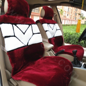 Unique Pattern Short Plush Auto Cushion Universal Car Seat Covers For Women 5pcs Sets - Wine Red