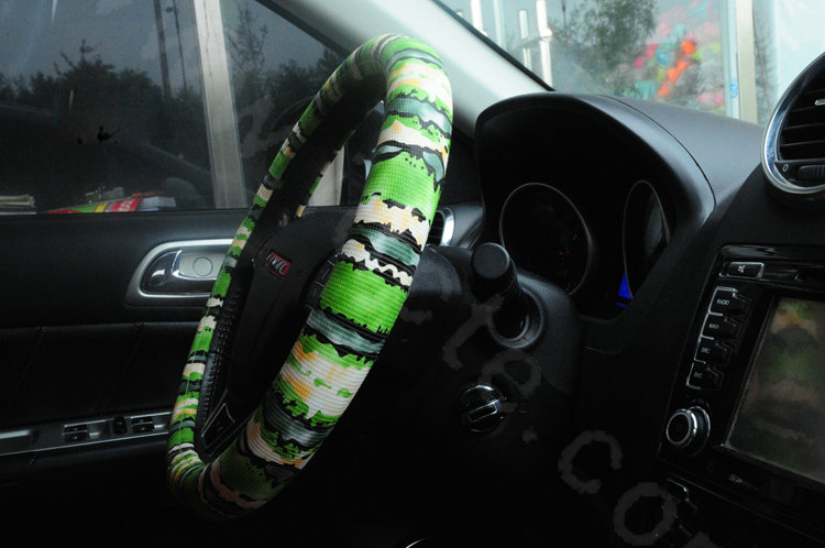 Unique Pattern Snake Print PU Leather Car Steering Wheel Covers 15 inch 38CM - Green