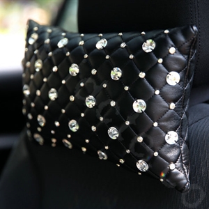 Unique Rhinestone Genuine Sheepskin Auto Neck Safety Pillow Car Decoration 1pcs - Black