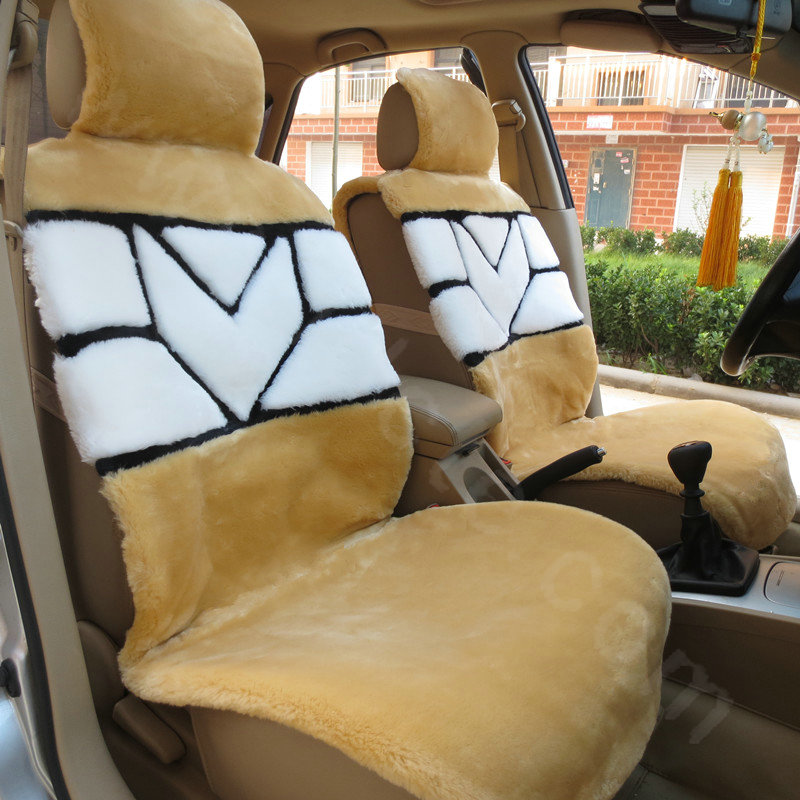 Winter General Short Plush Auto Cushion Personality Pattern Car Seat Covers 5pcs Sets - Camel