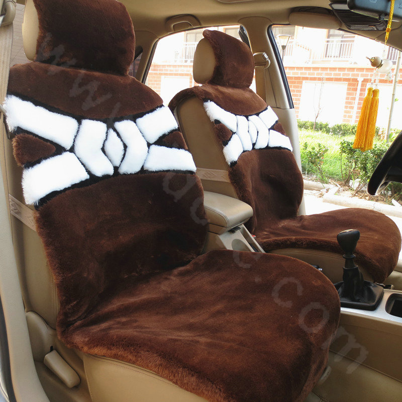 Winter General Short Plush Auto Cushion Personality Pattern Car Seat Covers 5pcs Sets - Coffee