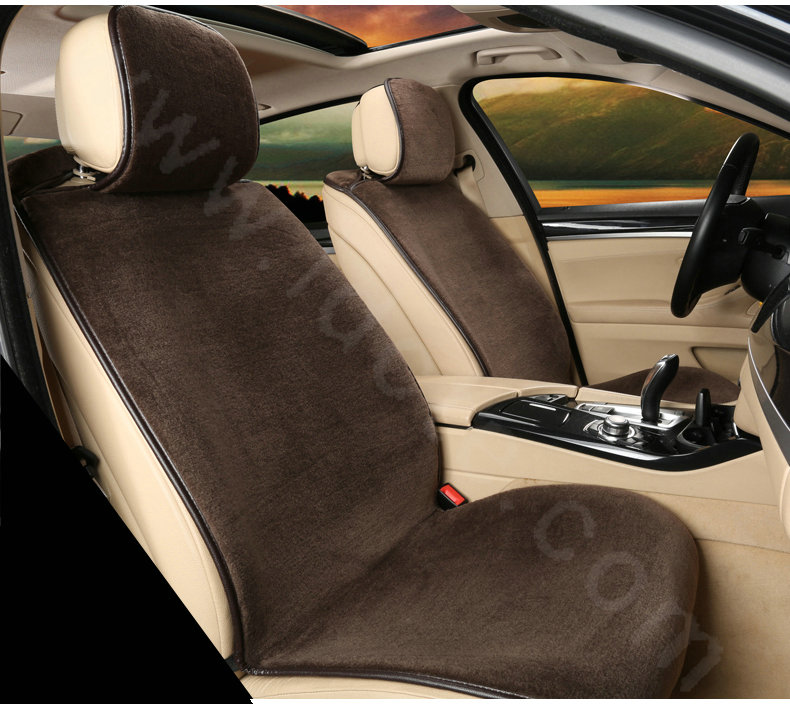 Winter Genuine Wool Auto Cushion Women Calssic Universal Car Seat Covers 11pcs Sets - Coffee
