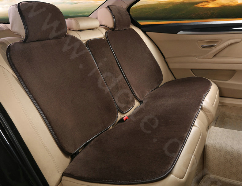 Winter Genuine Wool Auto Cushion Women Calssic Universal Car Seat Covers 11pcs Sets - Coffee
