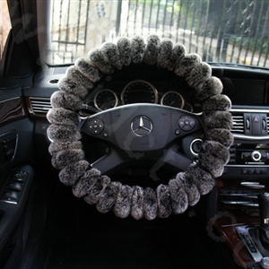 Winter Genuine Wool With Rabbit Fur Auto Steering Wheel Covers 14 inch 36CM - Gray