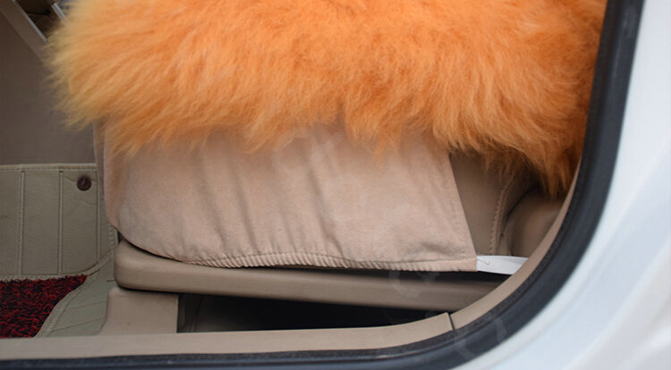 Winter Long Wool Auto Cushion Universal Genuine Sheepskin Car Seat Covers 4pcs Sets - Brown