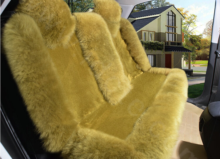 Winter Long Wool Auto Cushion Universal Genuine Sheepskin Car Seat Covers 4pcs Sets - Green