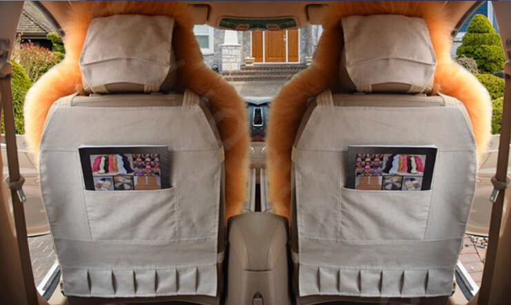 Winter Long Wool Auto Cushion Universal Genuine Sheepskin Car Seat Covers 4pcs Sets - Red
