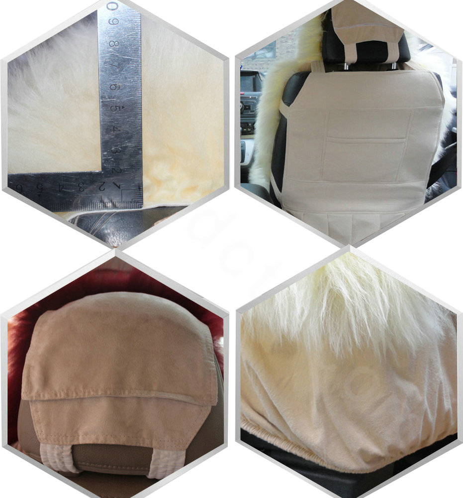 Winter Long Wool Auto Cushion Universal Genuine Sheepskin Car Seat Covers 4pcs Sets - White