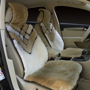 Winter Whole Wool Auto Cushion Universal Genuine Sheepskin Car Seat Covers 6pcs Sets - Natural yellow
