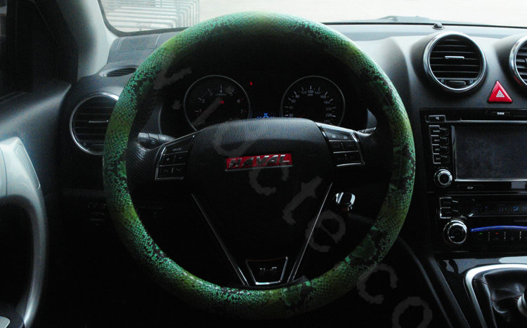 Women Calssic Snake Print PU Leather Car Steering Wheel Covers 15 inch 38CM - Green