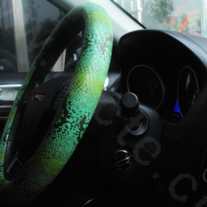 Women Calssic Snake Print PU Leather Car Steering Wheel Covers 15 inch 38CM - Green