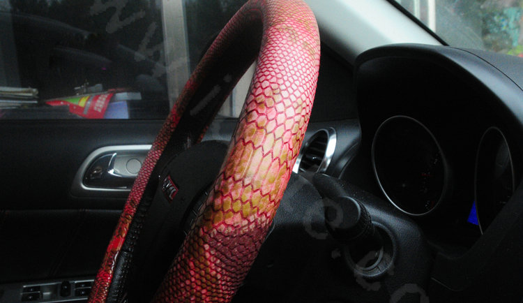 Women Calssic Snake Print PU Leather Car Steering Wheel Covers 15 inch 38CM - Pink