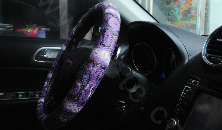 Women Calssic Snake Print PU Leather Car Steering Wheel Covers 15 inch 38CM - Purple