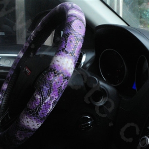 Women Calssic Snake Print PU Leather Car Steering Wheel Covers 15 inch 38CM - Purple