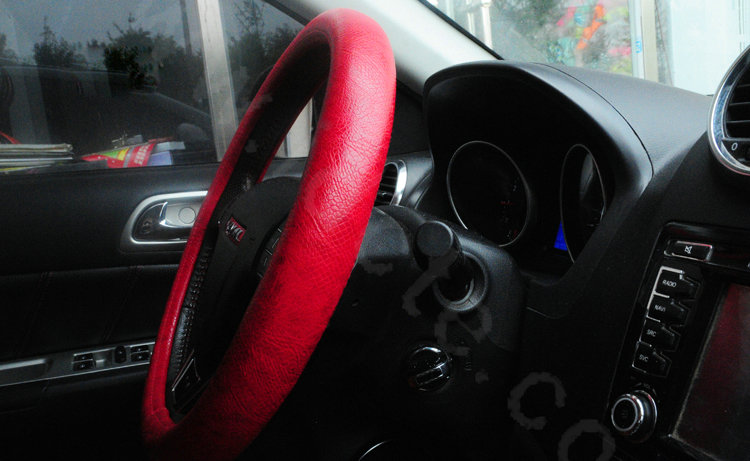 Women Calssic Snake Print PU Leather Car Steering Wheel Covers 15 inch 38CM - Red