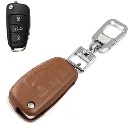 Clasic Genuine Leather Crocodile Grain Auto Key Bags Fold for Audi A1 - Brown