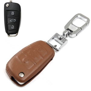 Clasic Genuine Leather Crocodile Grain Auto Key Bags Fold for Audi A1 - Brown