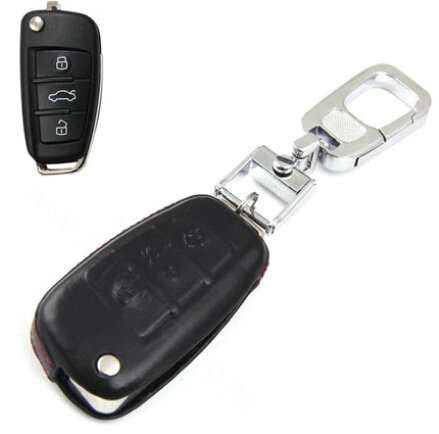 Clasic Genuine Leather Crocodile Grain Auto Key Bags Fold for Audi A7 - Black
