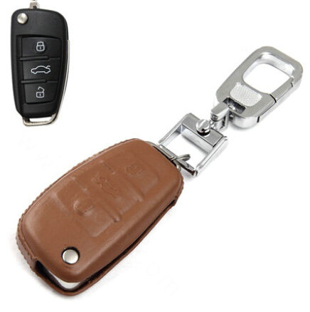 Clasic Genuine Leather Crocodile Grain Auto Key Bags Fold for Audi A8L - Brown