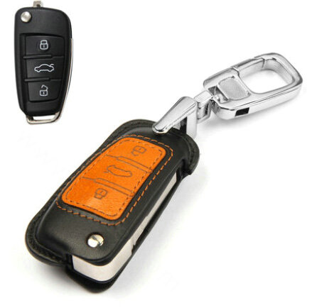 Clasic Genuine Leather Crocodile Grain Auto Key Bags Fold for Audi Q3 - Brown Black