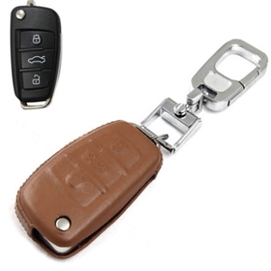 Clasic Genuine Leather Crocodile Grain Auto Key Bags Fold for Audi Q5 - Brown