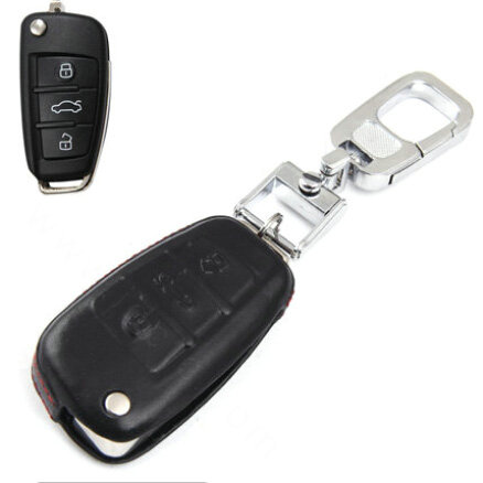 Clasic Genuine Leather Crocodile Grain Auto Key Bags Fold for Audi Q7 - Black