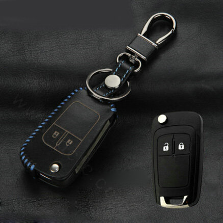 Clasic Genuine Leather Crocodile Grain Auto Key Bags Fold for Chevrolet Aveo - Black Blue