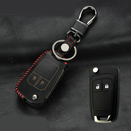 Clasic Genuine Leather Crocodile Grain Auto Key Bags Fold for Chevrolet Aveo - Black Red