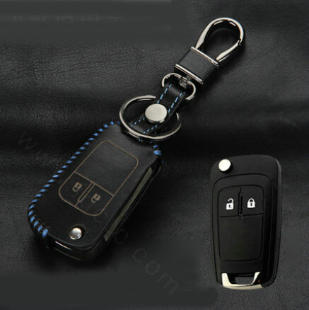 Clasic Genuine Leather Crocodile Grain Auto Key Bags Fold for Chevrolet Sail - Black Blue