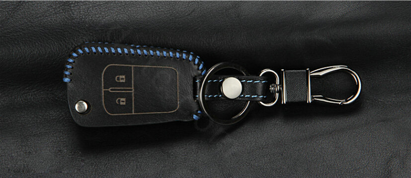 Clasic Genuine Leather Crocodile Grain Auto Key Bags Fold for Chevrolet Sail - Black Blue